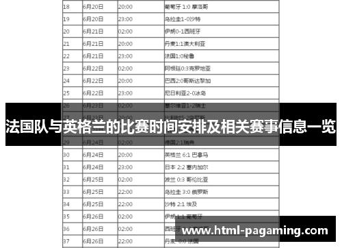 法国队与英格兰的比赛时间安排及相关赛事信息一览