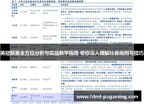 英冠联赛全方位分析与实战教学指南 帮你深入理解比赛规则与技巧