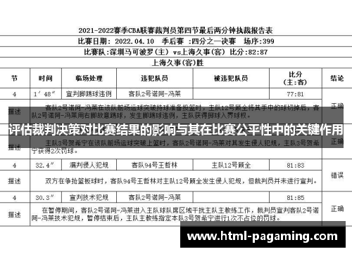 评估裁判决策对比赛结果的影响与其在比赛公平性中的关键作用
