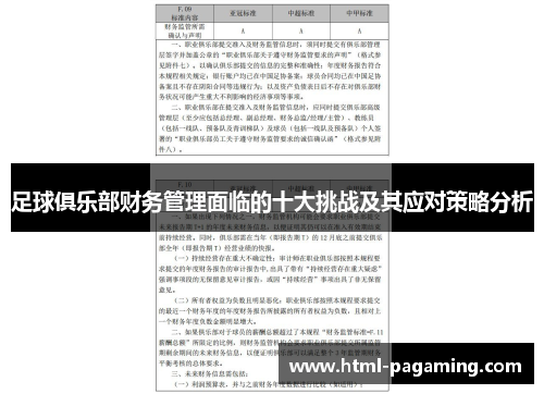 足球俱乐部财务管理面临的十大挑战及其应对策略分析 足球俱乐部财务管理面临的十大挑战及其应对策略分析