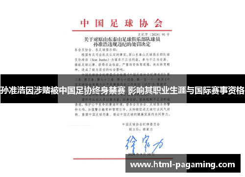 孙准浩因涉赌被中国足协终身禁赛 影响其职业生涯与国际赛事资格
